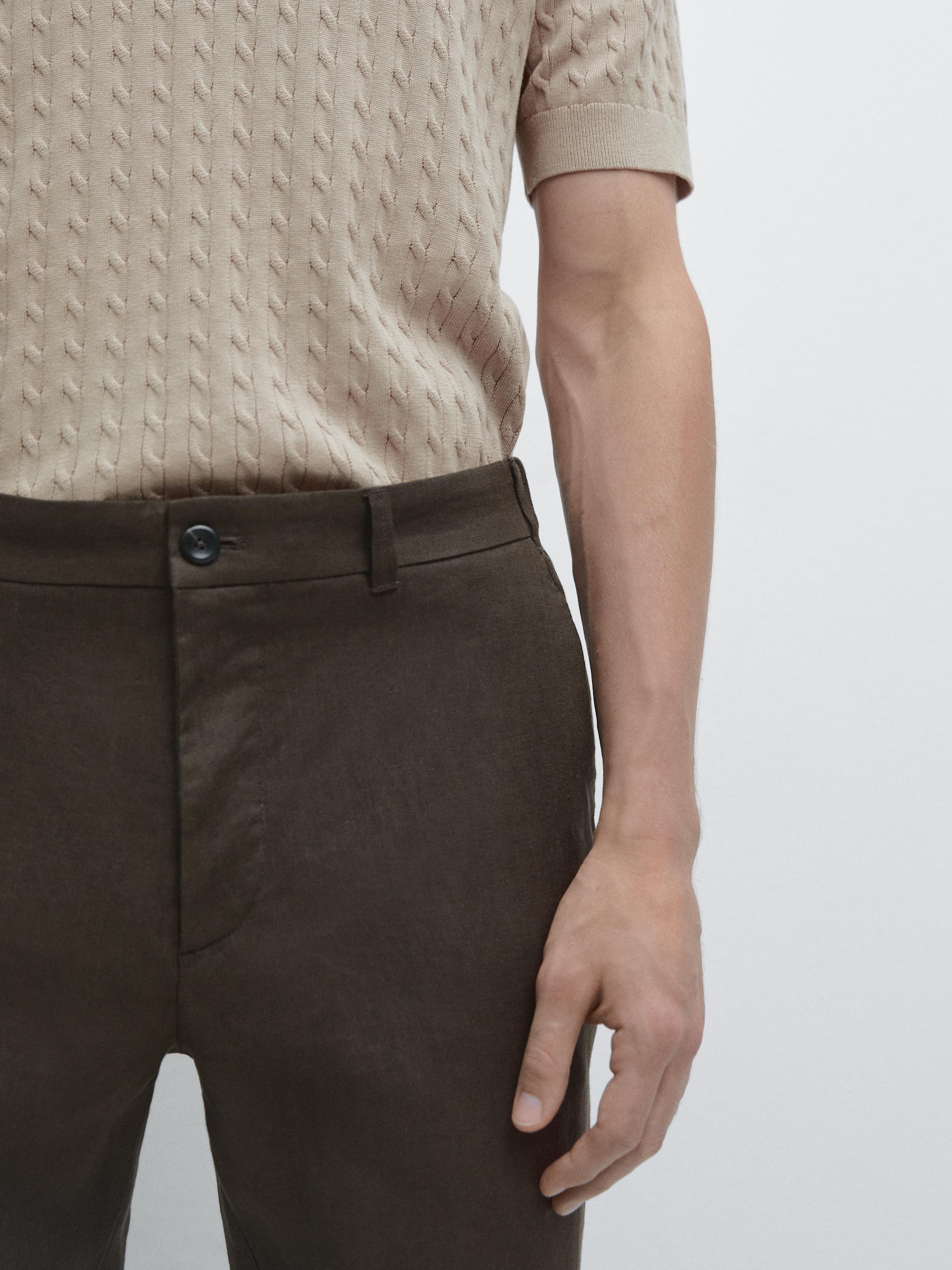 Tapered fit linen trousers